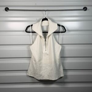 Anthroplogie Maeve Womens Off White Ribbed Quarter Zip Halter Neck Open Back Top
